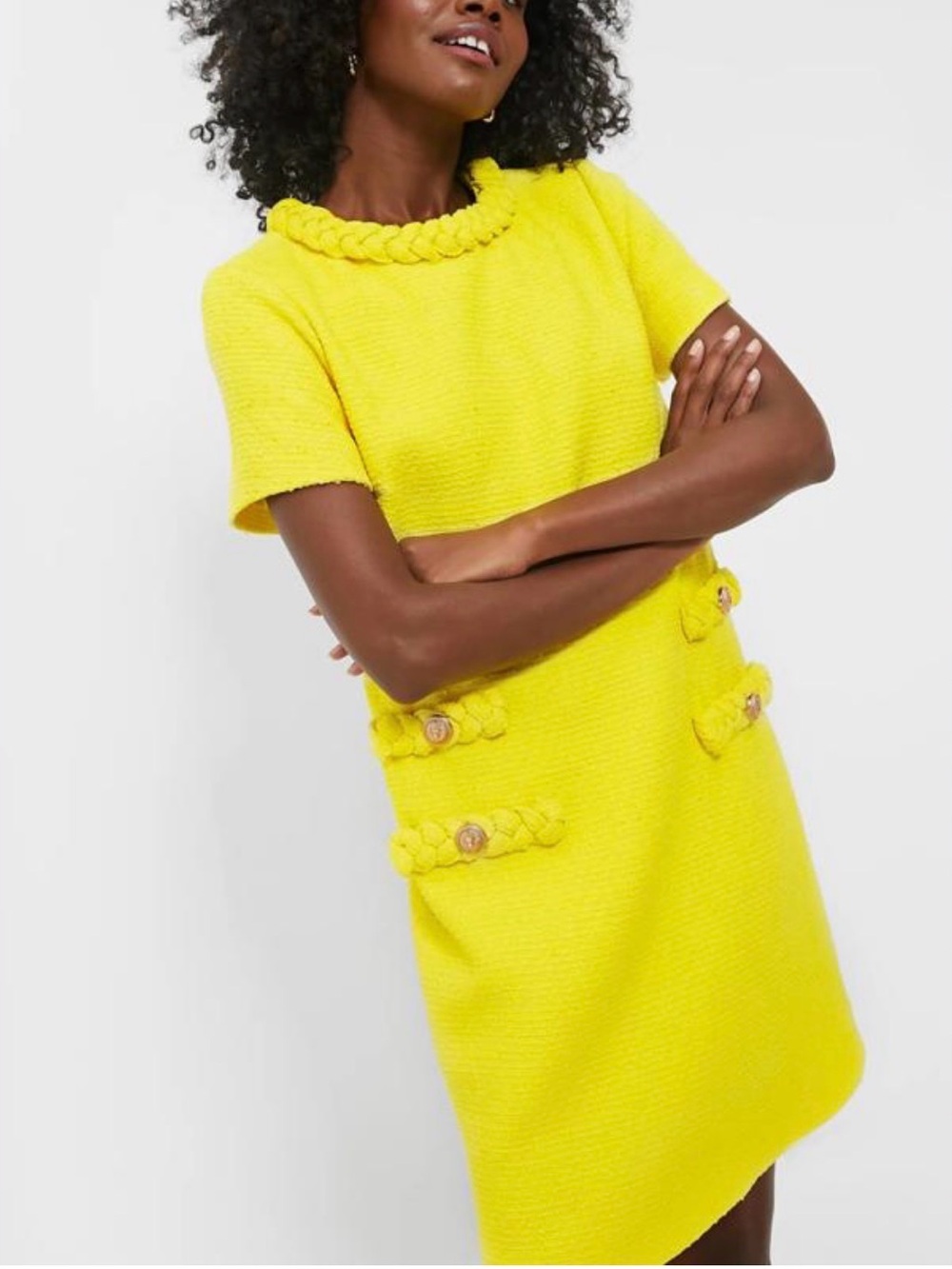 Tuckernuck Bright Yellow Textured Short Sleeve Jackie Shift Dress - Picture 2 of 6